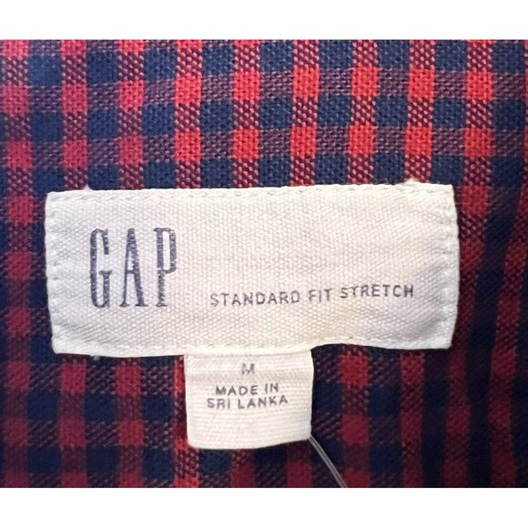 GAP Red/Blue Gingham Check Long Sleeve Button Down Shirt Standard Fit Stretch M - Picture 4 of 6
